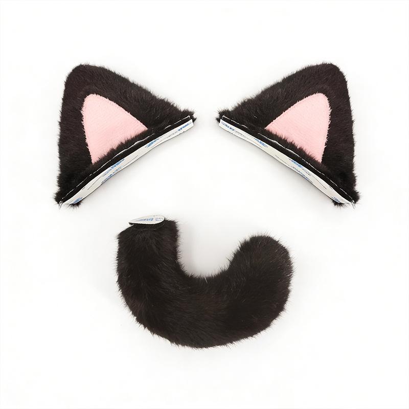 DIY Helmet Cat Ear Decorations Plush Cat Ears and Tail Stickers for Motorcycle Helmets for Men and Women Cute Accessories