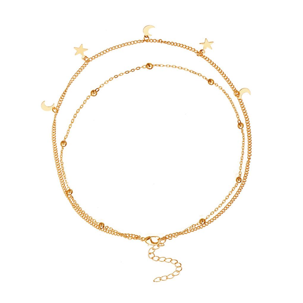 Multi-layer Necklace Women Alloy Moon Star Decoration Choker Neck Chain Girls Neck Jewelry