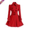 European and American Slim Fit Ruffle Wool Trench Coat with Belt Buckle - Women's Autumn and Winter Style