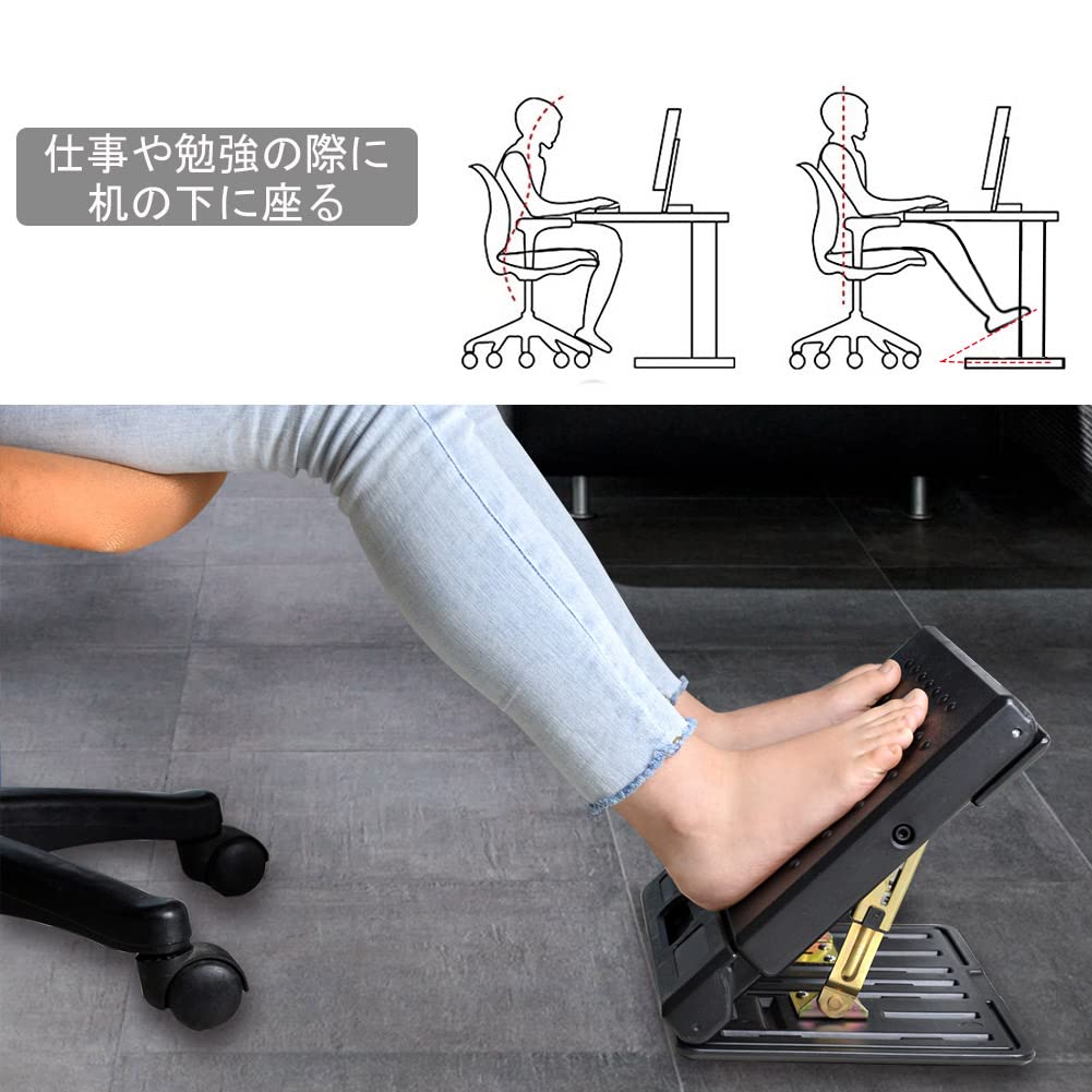 Adjustable Angle and Height Comfortable for Shinkansen and Office Black Footrest, Foldable, Use,