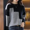 Dámské Patchwork Úplet zateplený svetr Kašmírový Dlouhý rukáv Termopulovry s výstřihem do O Volný svetr Ženy Podzim Zima