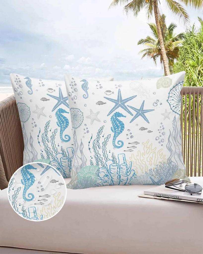 Marine Coral Shell Starfish 2/4PCS Outdoor Garden Chair Waterproof Cushion Cover Modern Home Decor 45/50/60cm Pillow Case