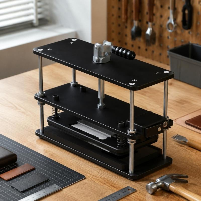 Heating Press Machine with Layered Work Platform, Guide Posts, Spring Supports and Top Adjustment Handle for Phone Stand and Rear Cover Repair