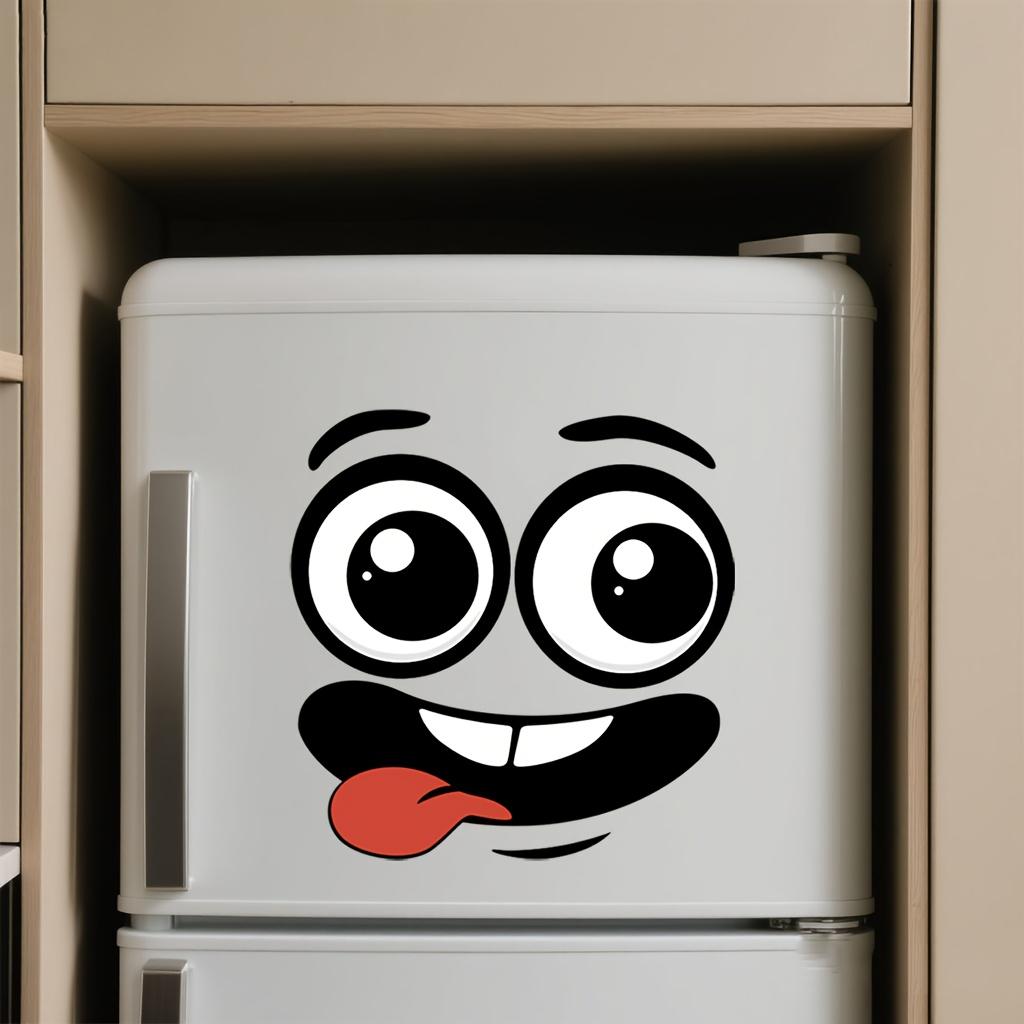 4pcs Cartoon Face PVC Self-Adhesive Stickers, Glossy & Removable, Multi-Scene Indoor/Outdoor Use for Trash Can, Fridge