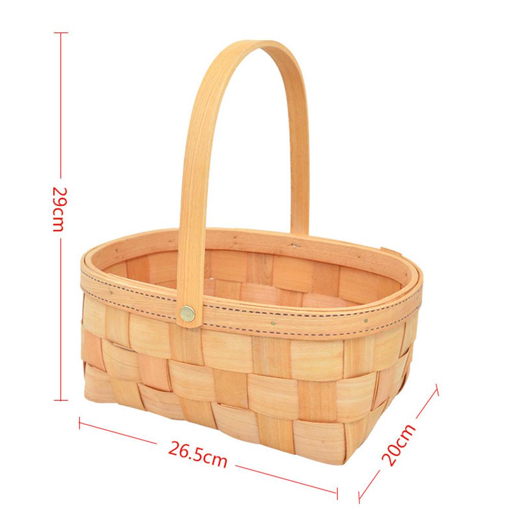 Woven Wooden Basket with Handle Eco-Friendly Portable Picnic Snack Carrier for Camping Outings Gifts Fruits Vegetables Storage
