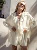 Spring Autumn French Sweet Loose Ruffles Lace Collar Two Piece Set Women's Outfit