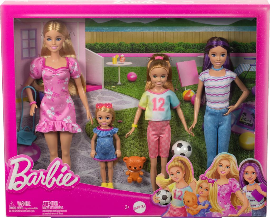 Sada panenek sester Barbie s oblečky a doplňky – Barbie, Skipper, Stacy, Chelsea