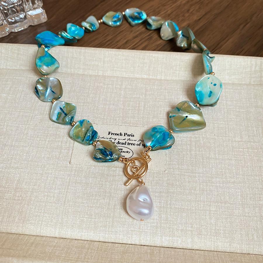 Summer dopamine stained glass crystal beaded necklace collarbone chain design sense niche item decoration