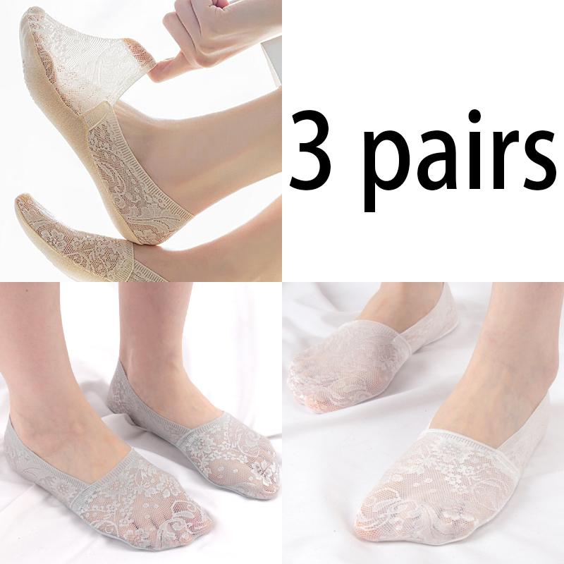 3 Paar Damen Mädchen Sommer Dünn Atmungsaktiv Silikon Rutschfest Damen Socken Spitze Blume Kurze Socke Antirutsch Unsichtbar Knöchelsocken