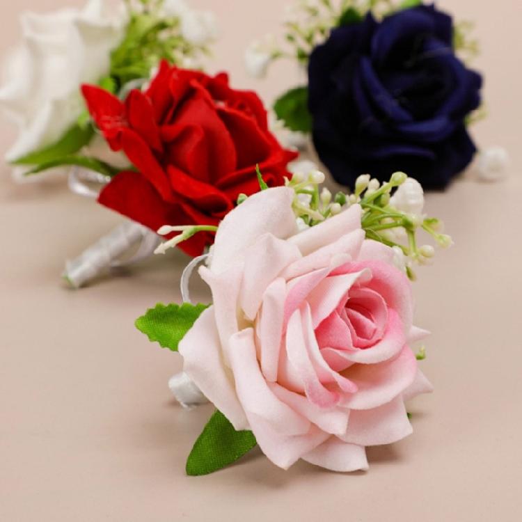 Wrist Corsage Artificial Rose Flower Boutonniere for Bride Groomsmen Bridesmaid Wedding Accessories for Special Occasion