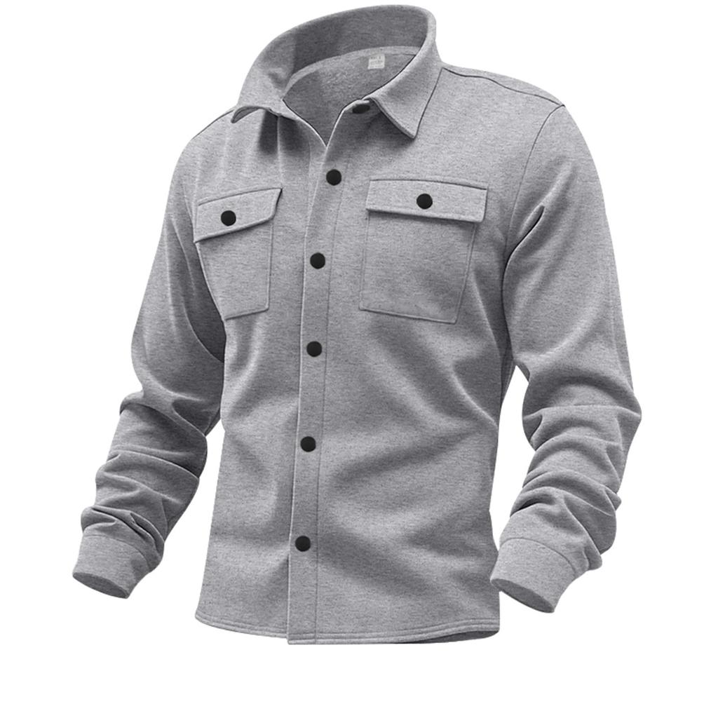 American Casual Men's Clothing Fleece Lapel Multi-pocket Single-breasted Solid Color Casual Jacket Men