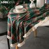 1PC LOZUJOJU Christmas Plaid Printed Tassel Edge Table cloth Retro Party Decoration Table cloth for Kitchen Dining Table Coffee Table Home Decor
