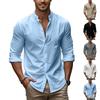 Men’s Casual Long Sleeve Linen Shirt with Button Down Mandarin Collar Lightweight Breathable Comfortable Fit for Daily Wear