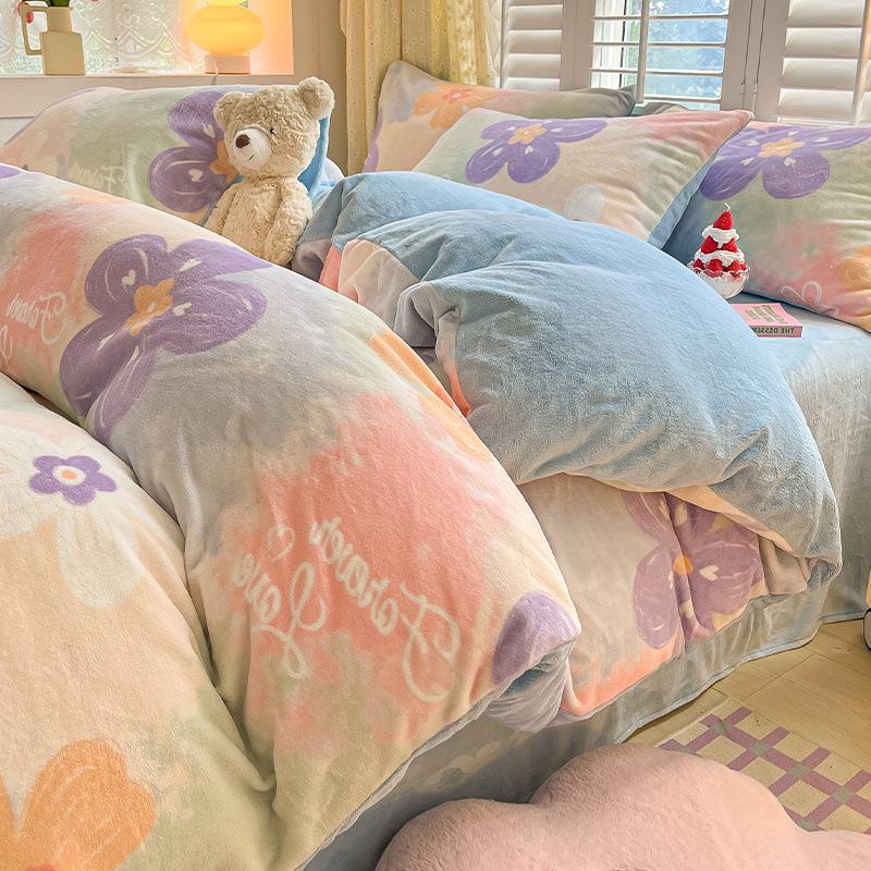 2025 Winter Milk Velvet Bedding Set: Fresh Coral Fleece & Flannel Duvet, Bed Sheet, Pillowcase