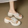 Women's word 2025 foreign style increases outer wear new summer thick-bottomed niche hollow hole fashion woven slippers