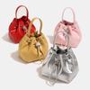 2024 Summer New Niche High-End Handheld Bucket Bag, Fashionable and Versatile Silver Drawstring Shoulder and Crossbody Bag for Women