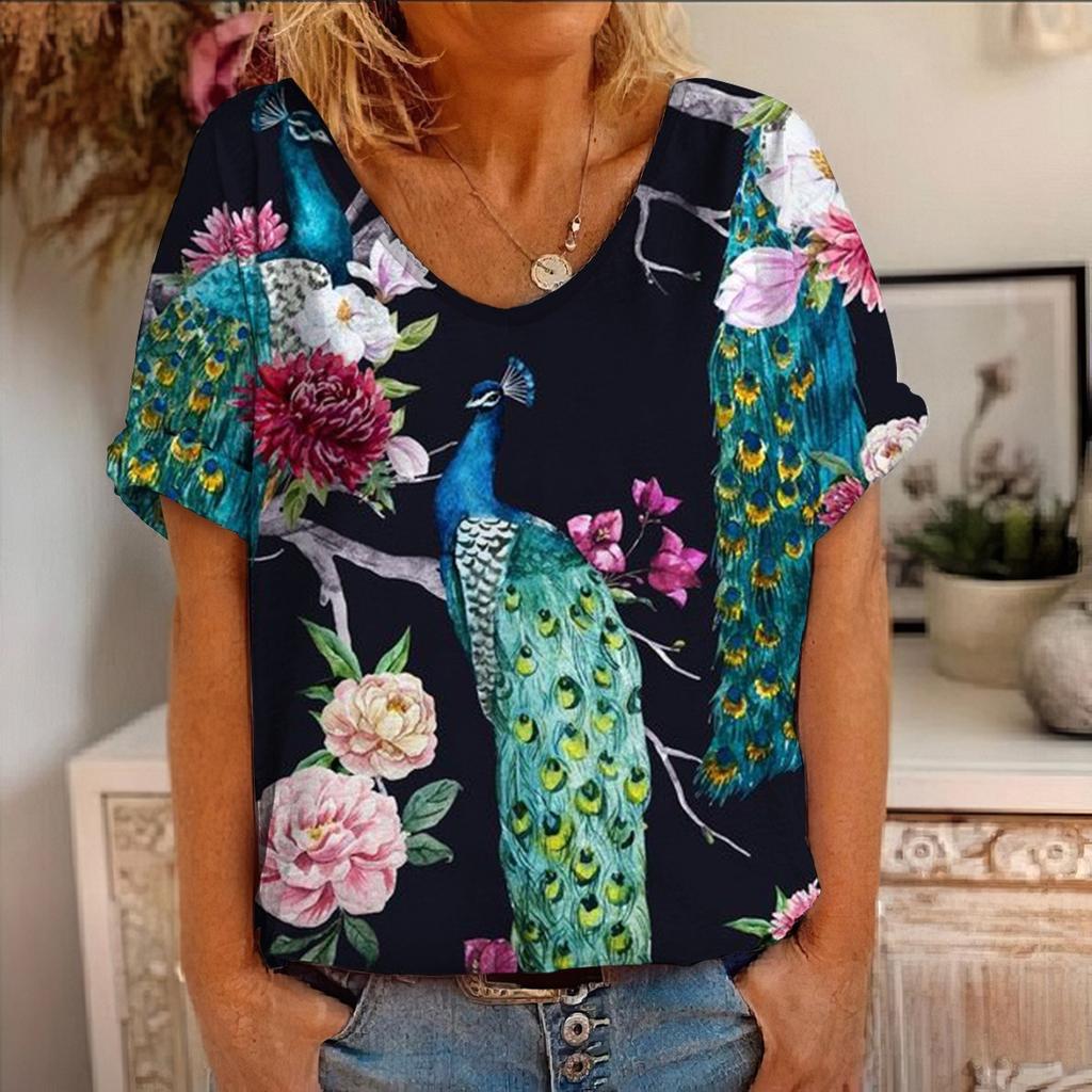 Summer Women's Short Sleeved New Flower Animal Painting 3D Printed Short Sleeved T-shirt