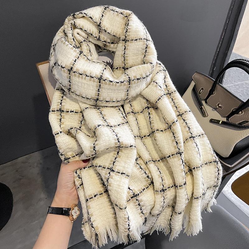 New scarf women's winter versatile imitation cashmere plaid scarf thickened warm shawl scarf
