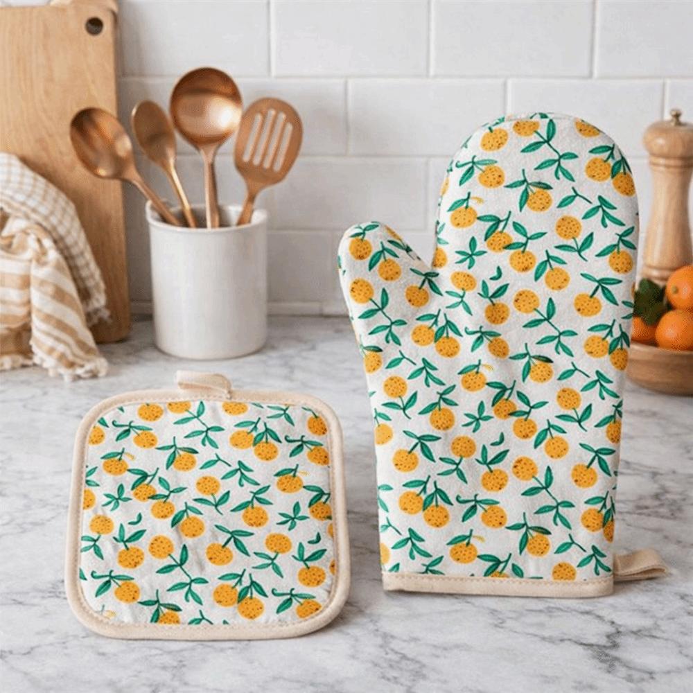 2 pcs Heat-Resistant Microwave Mitten Cotton Lining Insulated Glove Baking Oven Mitts  Baking