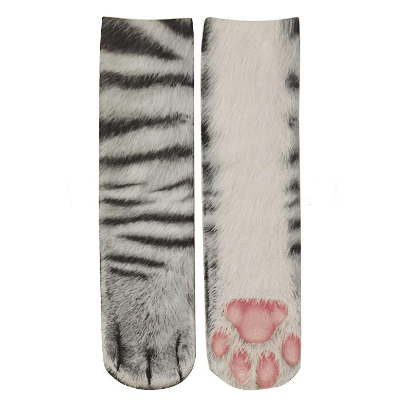3D Animal Paw Mid-Calf Socks - Cartoon Print, Fun Hoof Design for Adults, Cat & Dog Styles
