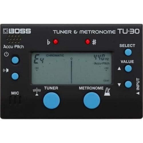 BOSS TU-30 Chromatic Tuner & Metronome with Built-in Mic/Input for Guitar, Bass, and Acoustic Instruments, AAA Battery Powered, Reference Tone Functio