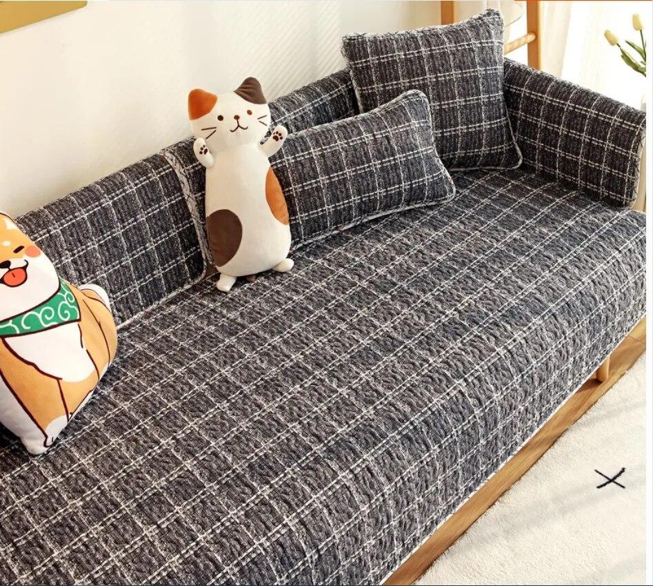 Nordic Black White Plaid Sofa Covers Cotton Soft Cushion Case Modern Four Seasons Non-slip Sofas Towel L-shaped Home Protective