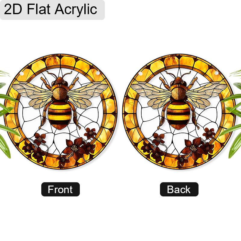 Acrylic Honey Bee with Flowers Suncatcher, Stained Glass Effect Window Hanging Ornament for Nature & Bee Lover Gifts