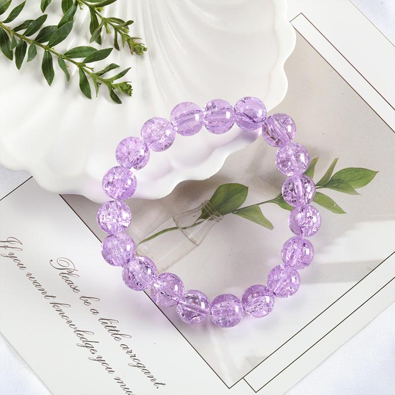 10mm Y2K Style Cracked Bead Bracelet, Multi Color Glass Round Bead Women's Fashion Jewelry Suitable For Daily Wear