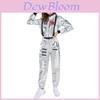 Elegant Silver Female Astronaut Costume For Halloween Featuring Stylish Cosplay Design