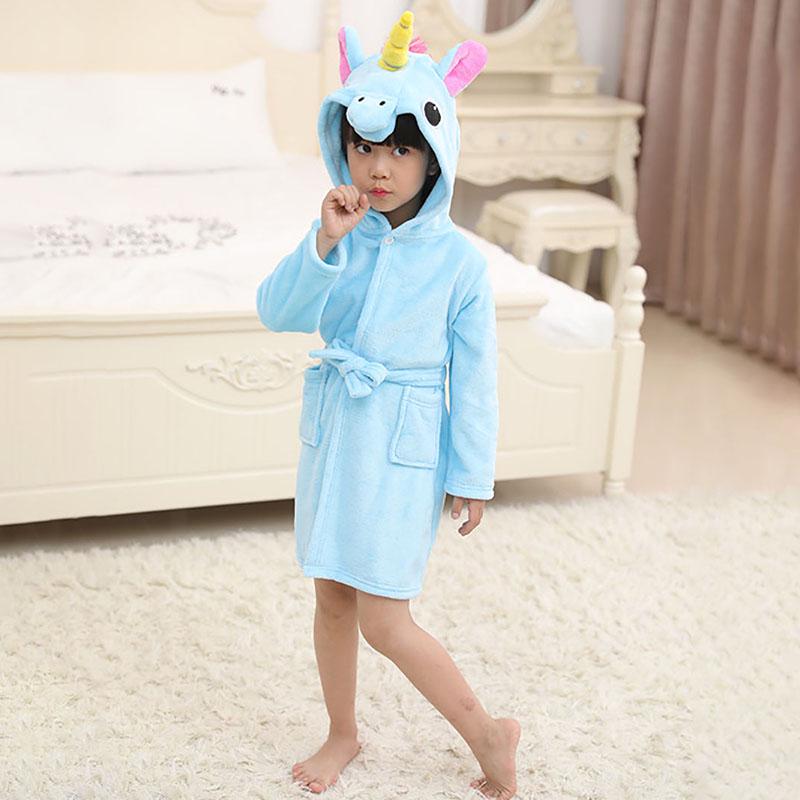 Unicorn Kids Unisex Bathrobe Girls Boys Hooded Pajamas Sleepwear Nightwear