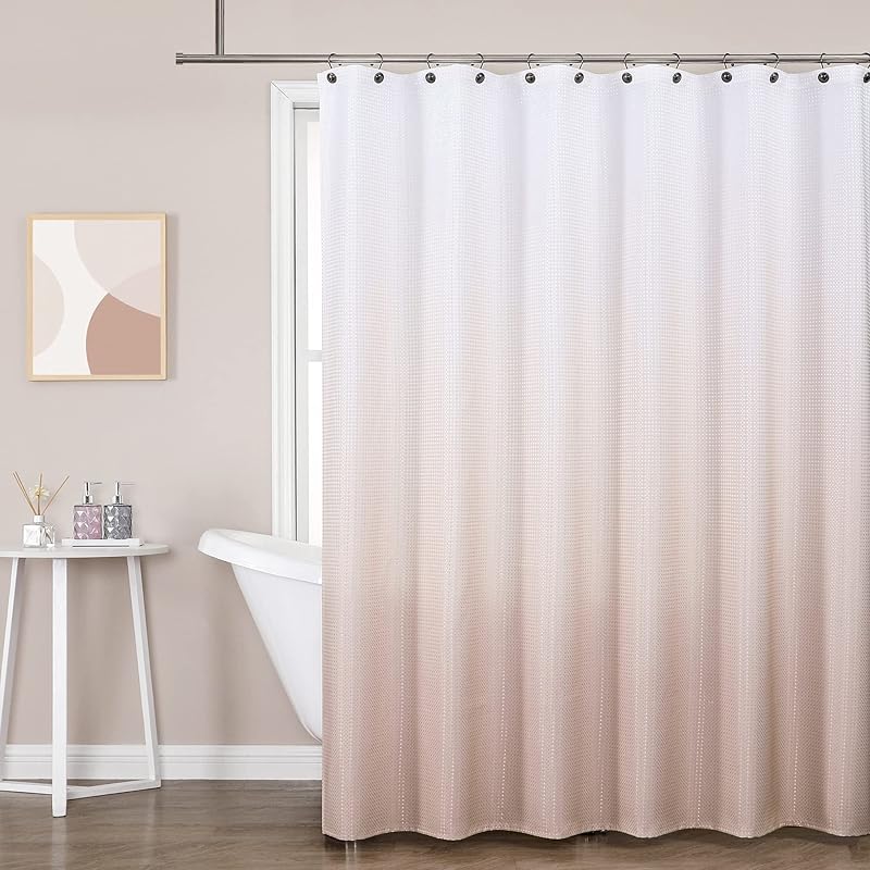WEST LAKE Waffle Weave Grey Shower Curtain Ombre Water Resistant Hotel Spa Bathroom Decorative Shower Curtain with Grommet No Hook Machine