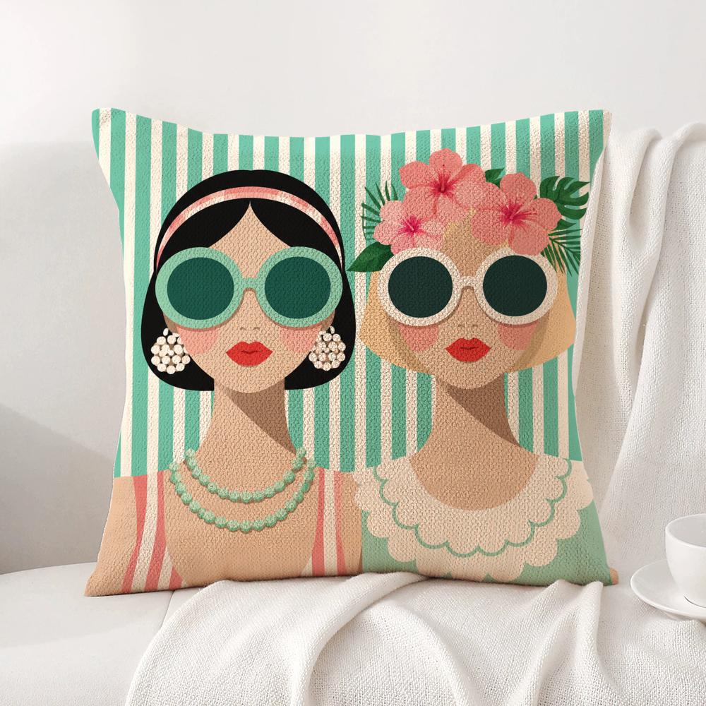 A Fashion Glasses Cushion Cover Linen Organic Fabric DoubleSided Printing Sofa Breathable Home Decor Gift Pillow Case