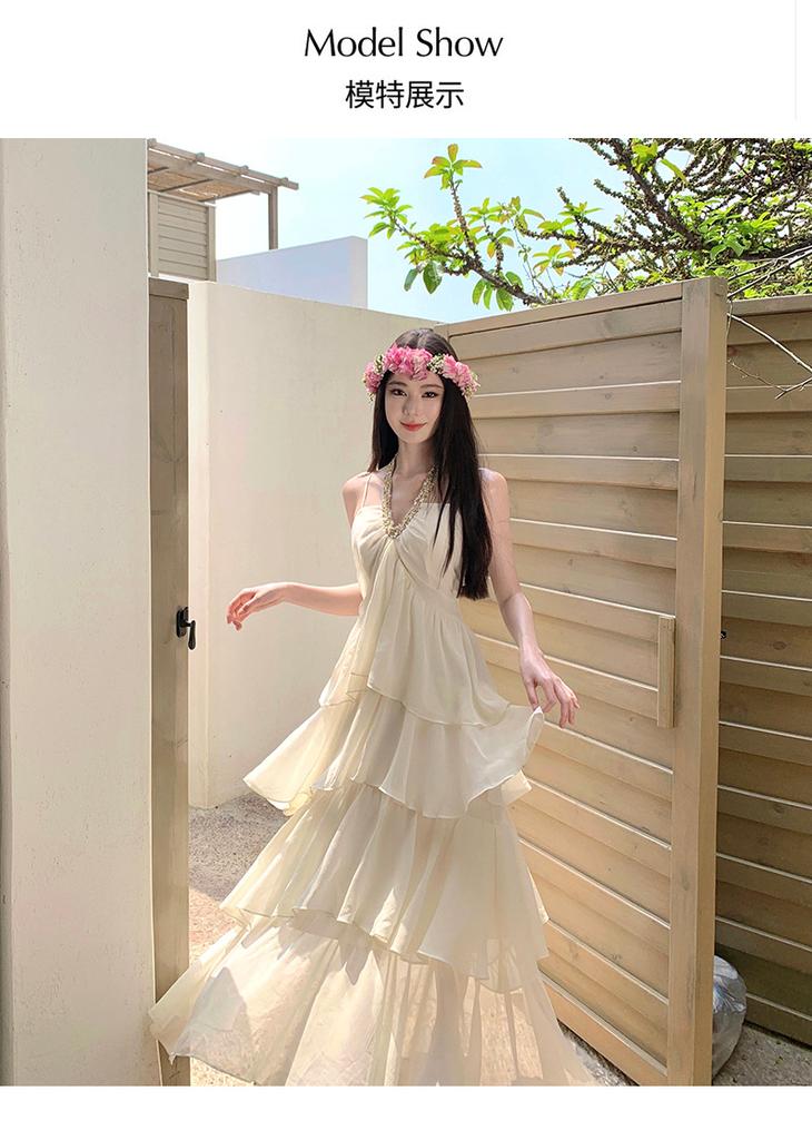 New High-end Temperament Neck Collar Suspender, Super Fairy Cake Long Dress, Thin Temperament Vacation Dress Women's Summer