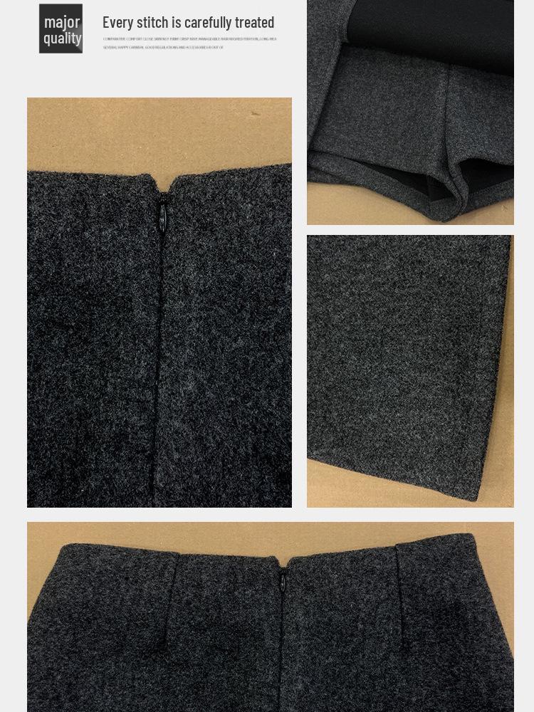 Women's Gray Wool Blend High-Waist Slimming A-line Short Skirt Pants - Winter 2026 Trendy Hip-Hugging Design