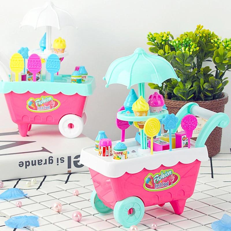 Magic Ice Cream Cart Toy for Girls DIY Candy Maker Playset Mini Handcart Perfect for Halloween Christmas Role Play Home Party