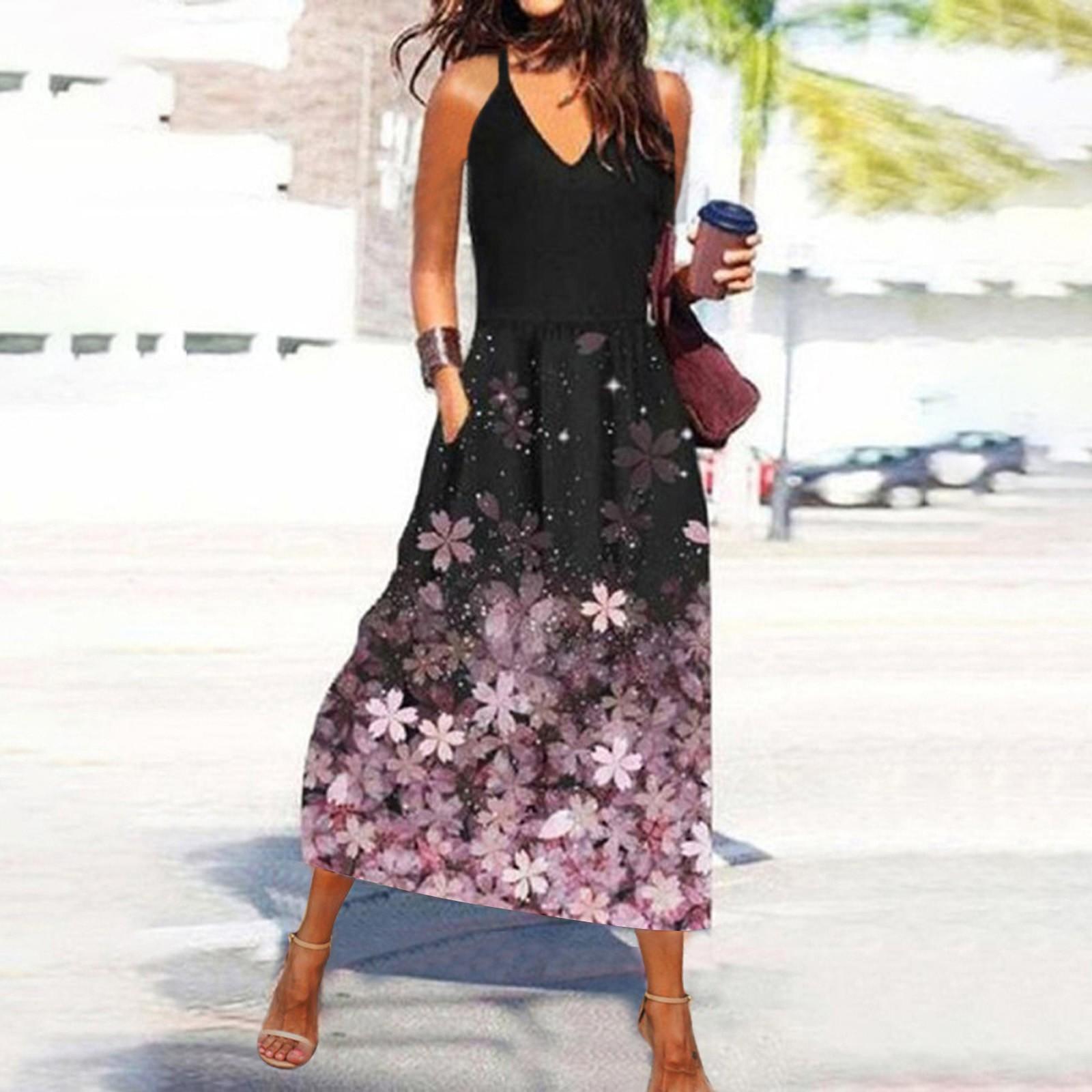Women s Fashion Sexy Casual Temperament Pocket Print Long Suspenders  Dress M розовый