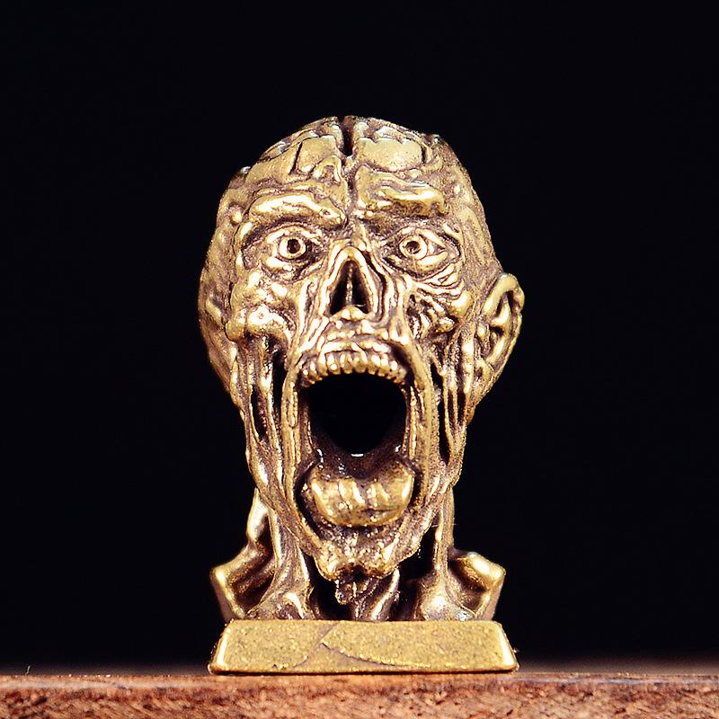 Vintage Brass Zombie Statue Horror Skull Mage Ghost Sculpture Death Reaper Figurine Prank Decoration Desktop Ornament Home Decor