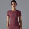 2025 Summer Pure Color Double-Sided Brushed High Elastic Tight Breathable Yoga Clothes Short Sleeve Sports Running Workout T-shirt Women