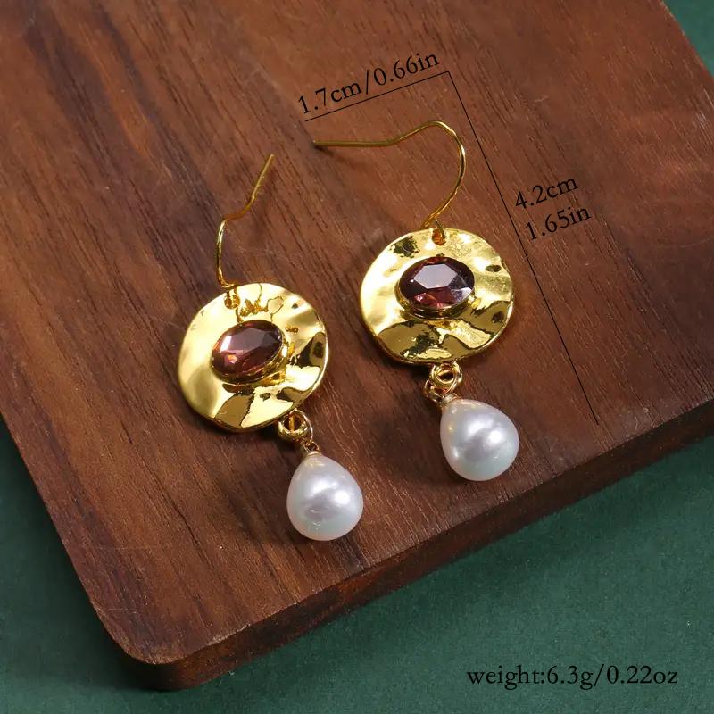 New Shiny Zircon Crystal Imitation Pearl Pendant Gold Color Earrings for Women Exquisite Luxurious Women's Wedding Jewelry