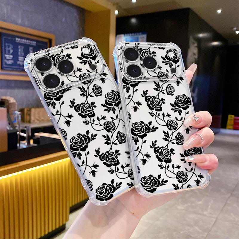 Amazon Hot-selling Sketch Rose for iPhone14plus Transparent Soft Case Apple 17 Anti-drop TPU Case