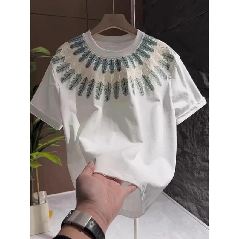 ROADVIBE Mens T-shirt O Neck Slim Fit Tops Embroidery Male Tees Shirts Short Quarter Sleeve New in Original Wholesale Kpop Basic Clothes