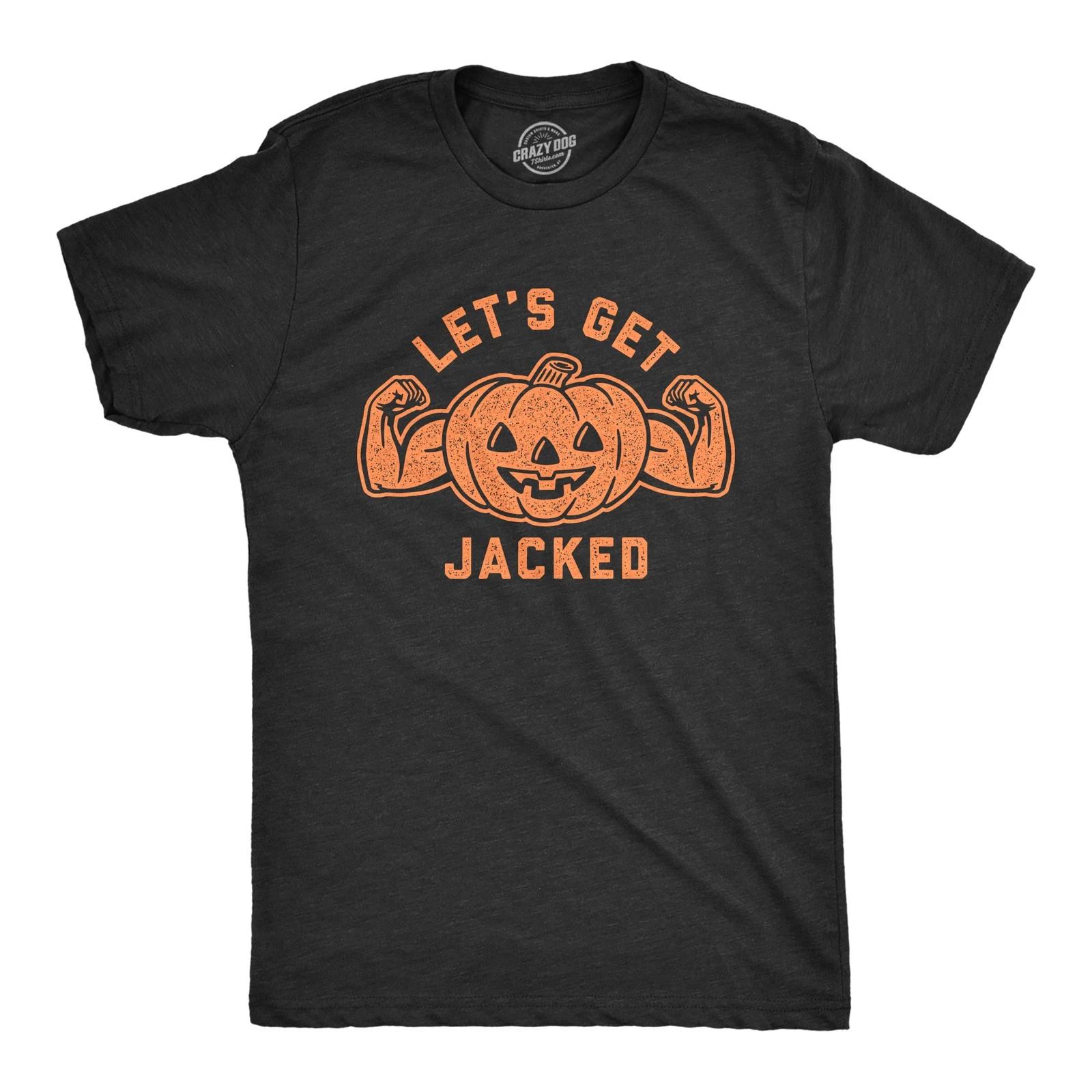 Mens Let s Get Jacked T Shirt Funny Halloween Pumpkin Jack-o-lantern Graphic Tee L
