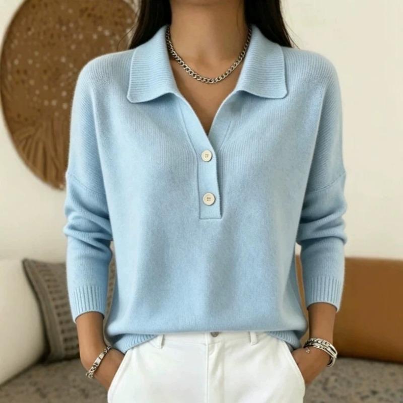 Women S Knitted Buttoned Lapel Loose Casual Long Sleeve Sweater