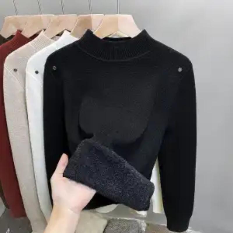 Half Turtleneck Sweater for Women Velvet Thickened Bottoming Autumn Winter Knitted Inner Layering Top