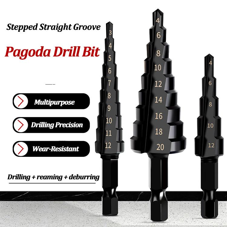 Steel Step Drill Bit Straight Groove High Speed Metal Drill Bit Conical Hex Shank Hole Metal Tower Drill Hole Tool Set