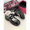 Spring 2025 Dark Style Mary Jane Shoes: Sweet Heart Design, Thick Soles, Height-Increasing, Leather.