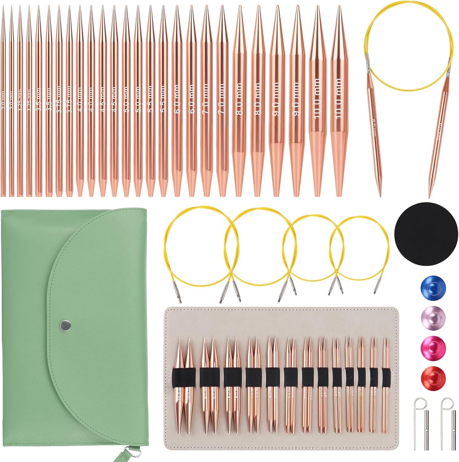 

Circular Knitting Needles, Interchangeable Circular Knitting Needles Set with Case & Accessories, 13 Pair of Round Knitting Needle 3mm-10mm, Circular