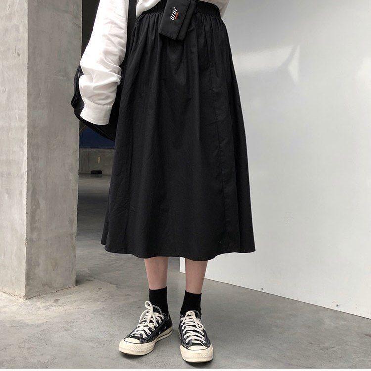 Japanese A-Line High-Waisted Midi Skirt for Women - Autumn Petite Flattering Versatile Design L