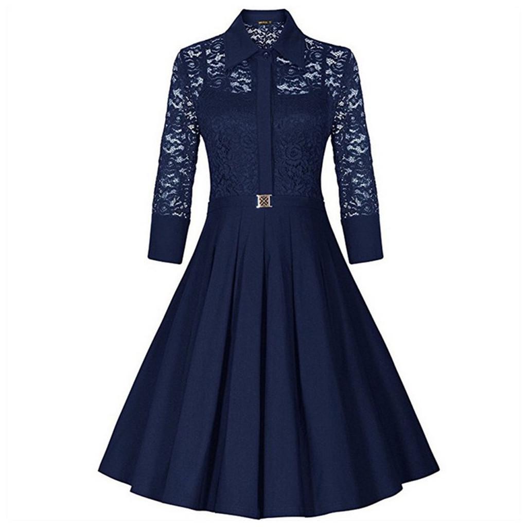 Plus Size Women Lace Long Sleeve Midi Dress Ladies Cocktail Evening Party Dress