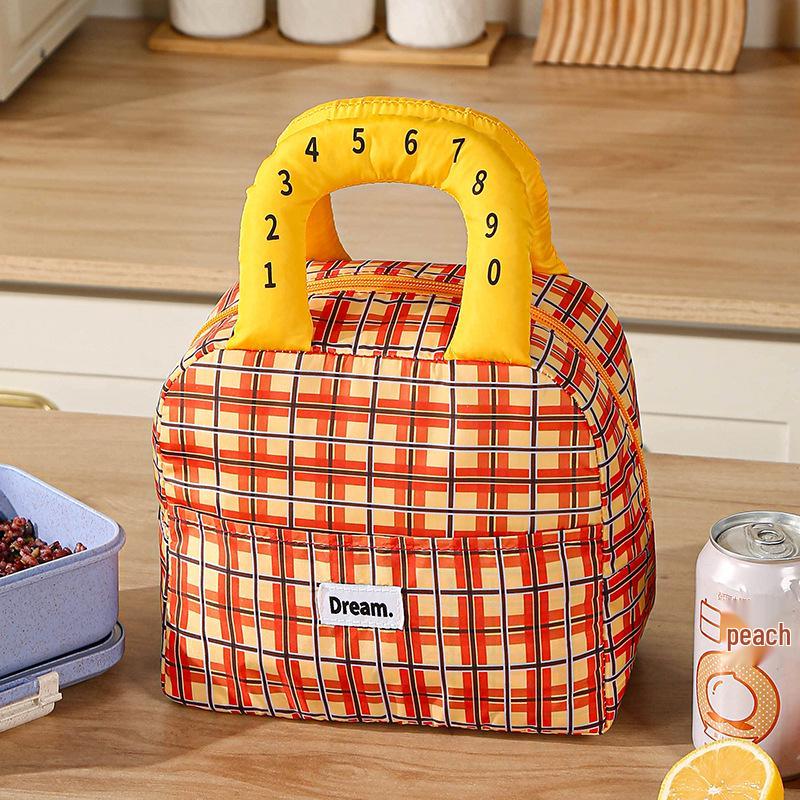 Large Insulated Color-Block Plaid Lunch Bag for Work or School